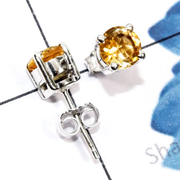 Citrine cut B - SSE969-6mm Round Faceted Semiprecious Gemstone 925 Sterling Silv