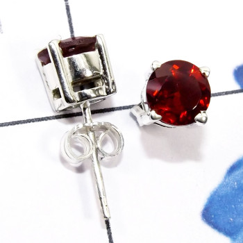 Garnet cut C - SSE969-6mm Round Faceted Semiprecious Gemstone 925 Sterling Silv