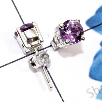 Amethyst Cut G - SSE969-6mm Round Faceted Semiprecious Gemstone 925 Sterling Silv