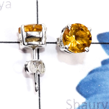 Citrine cut B - SSE967-7mm Round Faceted Multi Gemstone 925 Silver Prong Setting