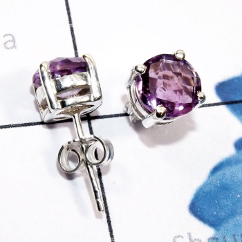 Amethyst Cut D - SSE967-7mm Round Faceted Multi Gemstone 925 Silver Prong Setting