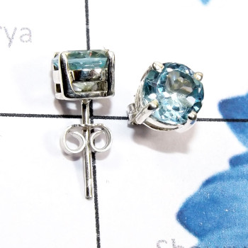 Blue Topaz E - SSE967-7mm Round Faceted Multi Gemstone 925 Silver Prong Setting