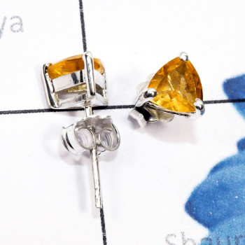 Citrine cut A - SSE964-6mm Triangle Handmade Genuine Faceted Gemstone 925 Silver