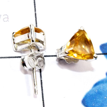 Citrine cut A - SSE963-7mm Triangle 925 Sterling Silver Faceted Gemstone Stud Ea