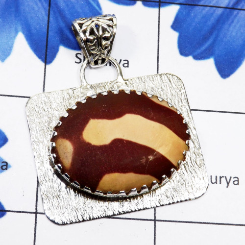 Print Stone A - SSP915-Natural Gemstone Made in 925 Silver Handmade Pendant