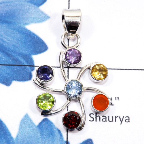 Chakra Stone B - CHP989-925 Silver Manufacturer Seven Color Gemstone Chakra Penda