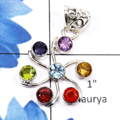 Chakra Stone O - CHP989-925 Silver Manufacturer Seven Color Gemstone Chakra Penda Chakra Stone O - CHP989-925 Silver Manufacturer Seven Color Gemstone Chakra Penda
