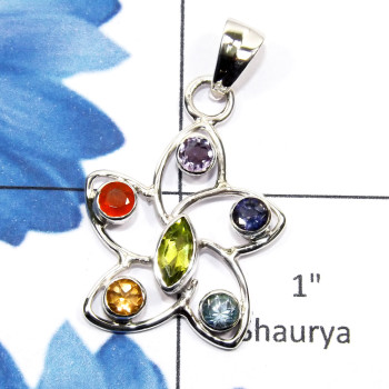Chakra Stone B - CHP988-Seven Stone Chakra Pendant with 925 Sterling Silver