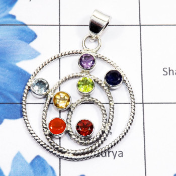 Chakra Stone D - CHP988-Seven Stone Chakra Pendant with 925 Sterling Silver Chakra Stone D - CHP988-Seven Stone Chakra Pendant with 925 Sterling Silver
