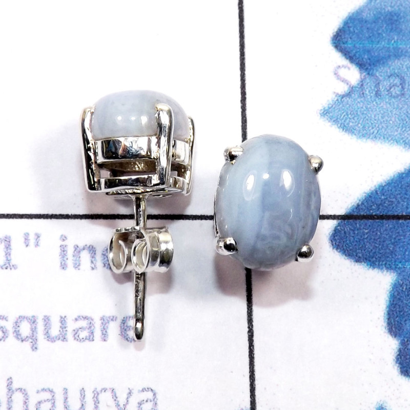 Blue Lace Agate A - SSE961-7x9mm Oval Multi Cabochon Gemstone 925 Silver Handmade Wh