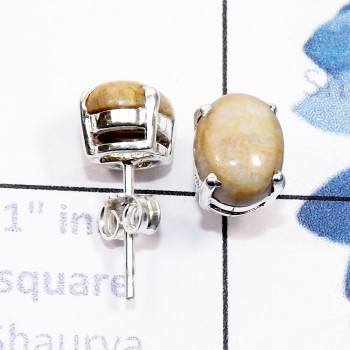 Fossil Coral D - SSE961-7x9mm Oval Multi Cabochon Gemstone 925 Silver Handmade Wh