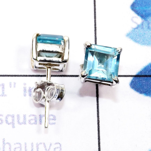 Blue Topaz B - SSE960-5mm Square Genuine Gemstone 925 Silver Manufacturer Whole Blue Topaz B - SSE960-5mm Square Genuine Gemstone 925 Silver Manufacturer Whole