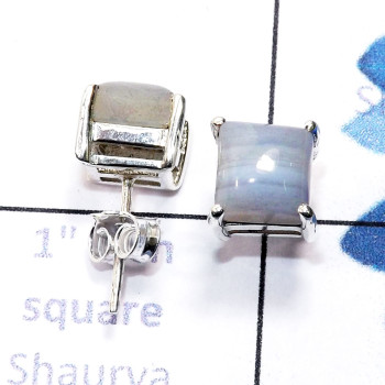 Blue Lace Agate C - SSE959-6mm Square 925 Sterling Silver Cab Gemstone Lightweight S