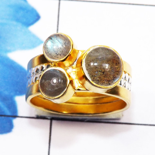 Labradorite Cab A - STR944-Genuine Multi Gemstone 925 Silver Gold Rhodium Plated Two