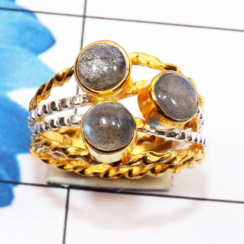 Labradorite Cab B - STR944-Genuine Multi Gemstone 925 Silver Gold Rhodium Plated Two