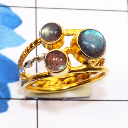 Labradorite Cab C - STR944-Genuine Multi Gemstone 925 Silver Gold Rhodium Plated Two