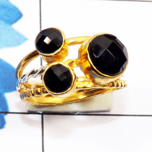 Black Onyx Cut D - STR944-Genuine Multi Gemstone 925 Silver Gold Rhodium Plated Two