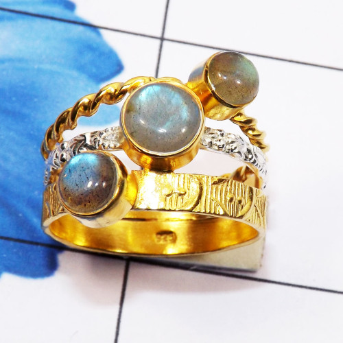 Labradorite Cab E - STR944-Genuine Multi Gemstone 925 Silver Gold Rhodium Plated Two