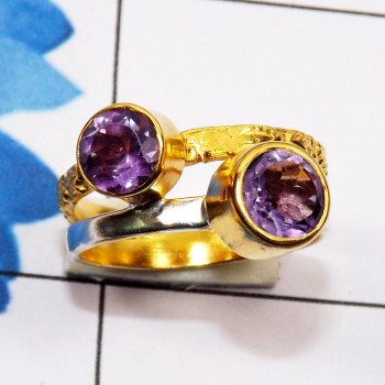 Amethyst Cut B - STR943-Gold Rhodium Plated 925 Sterling Silver Semiprecious Gems Amethyst Cut B - STR943-Gold Rhodium Plated 925 Sterling Silver Semiprecious Gems