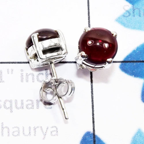Garnet Cab A - SSE958-6mm Round Genuine Cab Gemstone 925 Sterling Silver Wholes Garnet Cab A - SSE958-6mm Round Genuine Cab Gemstone 925 Sterling Silver Wholes