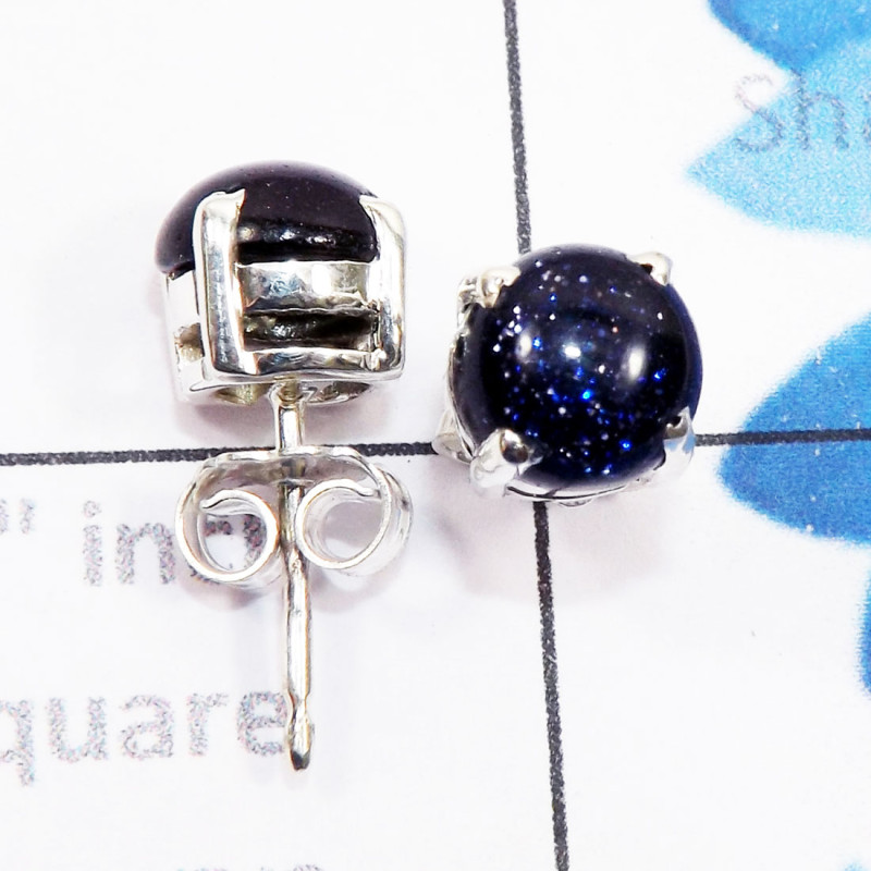 Blue Sand Stone B - SSE958-6mm Round Genuine Cab Gemstone 925 Sterling Silver Wholes Blue Sand Stone B - SSE958-6mm Round Genuine Cab Gemstone 925 Sterling Silver Wholes