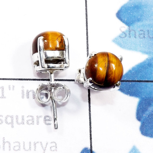 Tiger Eye E - SSE958-6mm Round Genuine Cab Gemstone 925 Sterling Silver Wholes Tiger Eye E - SSE958-6mm Round Genuine Cab Gemstone 925 Sterling Silver Wholes