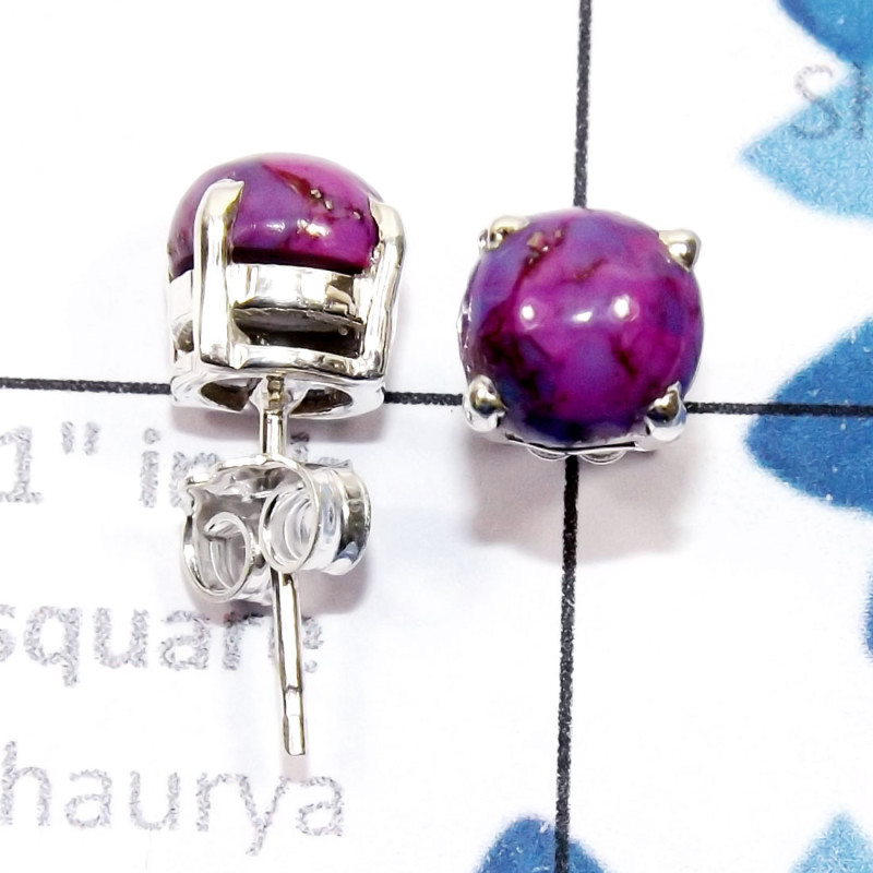 Purple Turquoise G - SSE958-6mm Round Genuine Cab Gemstone 925 Sterling Silver Wholes
