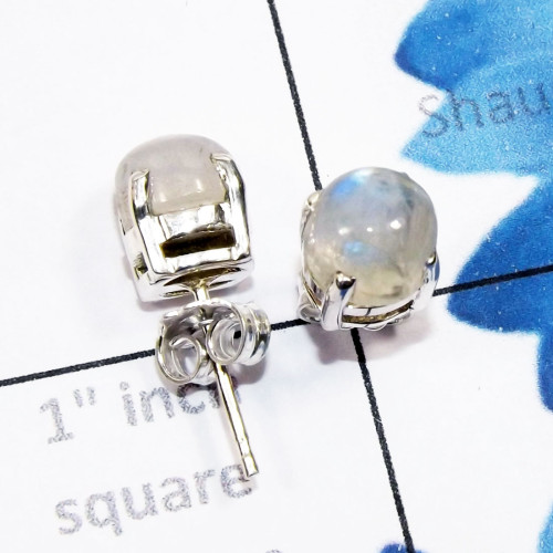 Rainbow Moonstone J - SSE958-6mm Round Genuine Cab Gemstone 925 Sterling Silver Wholes