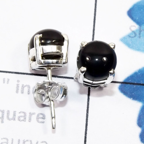 Black Onyx K - SSE958-6mm Round Genuine Cab Gemstone 925 Sterling Silver Wholes Black Onyx K - SSE958-6mm Round Genuine Cab Gemstone 925 Sterling Silver Wholes