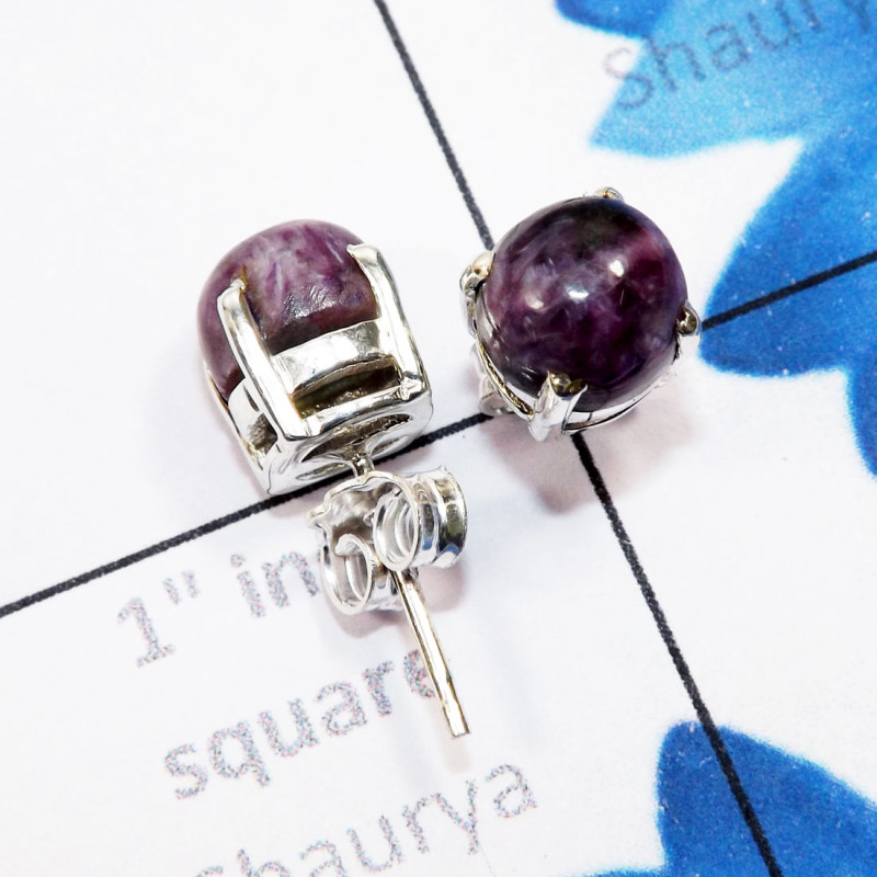 Charoite L - SSE958-6mm Round Genuine Cab Gemstone 925 Sterling Silver Wholes Charoite L - SSE958-6mm Round Genuine Cab Gemstone 925 Sterling Silver Wholes