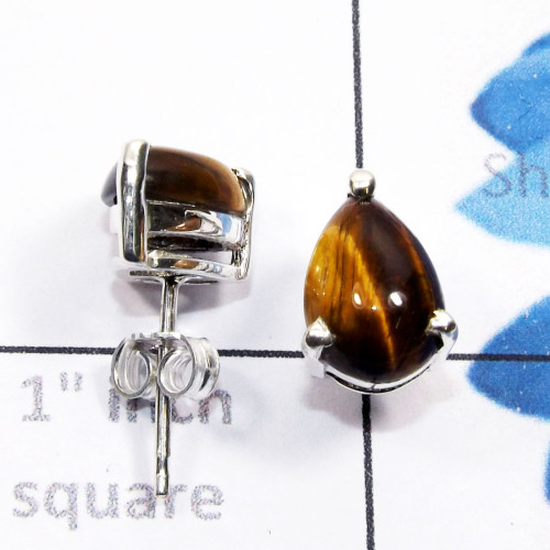 Tiger Eye A - SSE957-7x10mm Pear Drop Cab Multi Gemstone 925 Silver Lightweigh