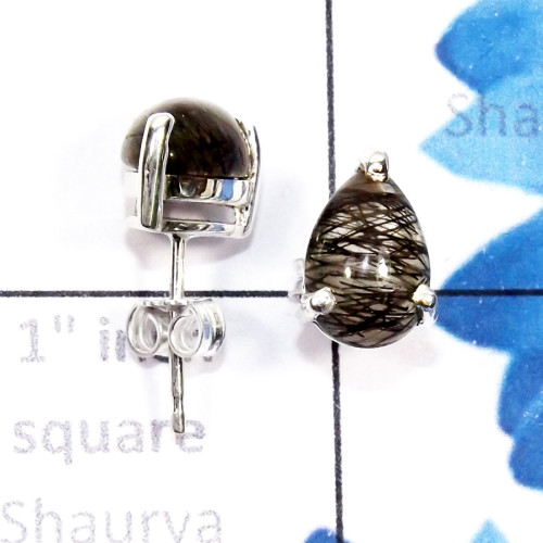 Black Rutile C - SSE957-7x10mm Pear Drop Cab Multi Gemstone 925 Silver Lightweigh