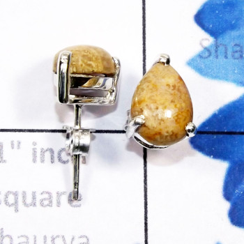 Fossil Coral G - SSE957-7x10mm Pear Drop Cab Multi Gemstone 925 Silver Lightweigh