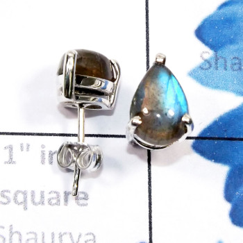 Labradorite Cab K - SSE957-7x10mm Pear Drop Cab Multi Gemstone 925 Silver Lightweigh