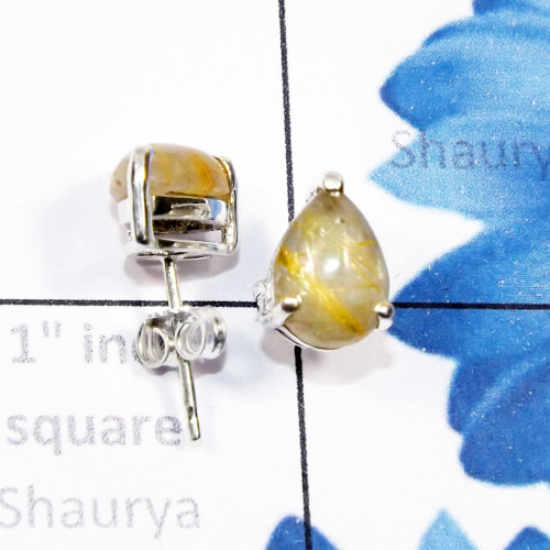 Golden Rutile L - SSE957-7x10mm Pear Drop Cab Multi Gemstone 925 Silver Lightweigh