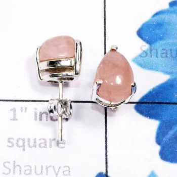 Rose Quartz N - SSE957-7x10mm Pear Drop Cab Multi Gemstone 925 Silver Lightweigh Rose Quartz N - SSE957-7x10mm Pear Drop Cab Multi Gemstone 925 Silver Lightweigh