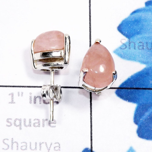 Rose Quartz N - SSE957-7x10mm Pear Drop Cab Multi Gemstone 925 Silver Lightweigh Rose Quartz N - SSE957-7x10mm Pear Drop Cab Multi Gemstone 925 Silver Lightweigh