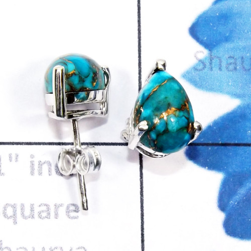 Blue Copper Turquoise O - SSE957-7x10mm Pear Drop Cab Multi Gemstone 925 Silver Lightweigh