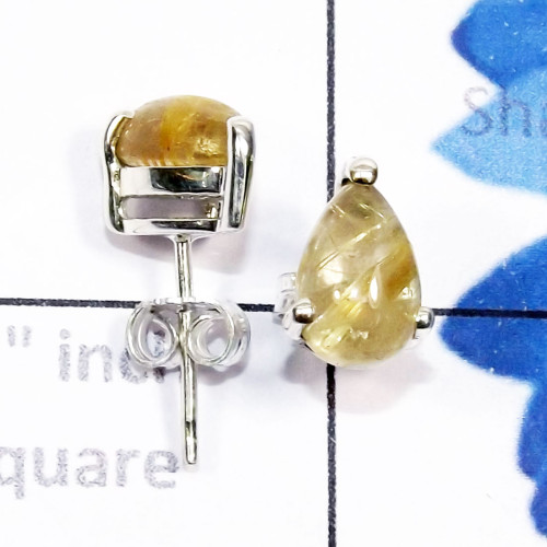 Golden Rutile C - SSE956-5x8mm Pear Drop 925 Sterling Silver Cab Genuine Gemstone Golden Rutile C - SSE956-5x8mm Pear Drop 925 Sterling Silver Cab Genuine Gemstone