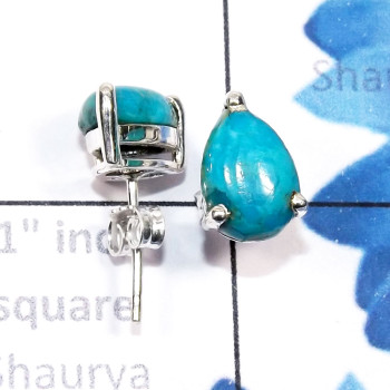 Blue Turquoise D - SSE956-5x8mm Pear Drop 925 Sterling Silver Cab Genuine Gemstone