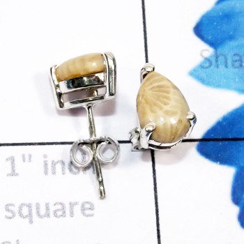 Fossil Coral E - SSE956-5x8mm Pear Drop 925 Sterling Silver Cab Genuine Gemstone Fossil Coral E - SSE956-5x8mm Pear Drop 925 Sterling Silver Cab Genuine Gemstone