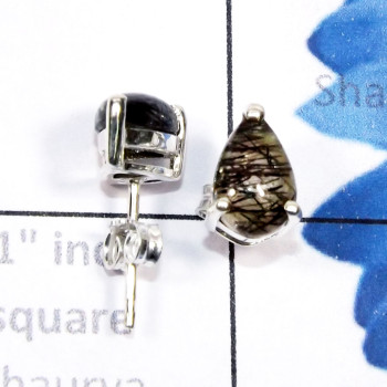 Black Rutile H - SSE956-5x8mm Pear Drop 925 Sterling Silver Cab Genuine Gemstone
