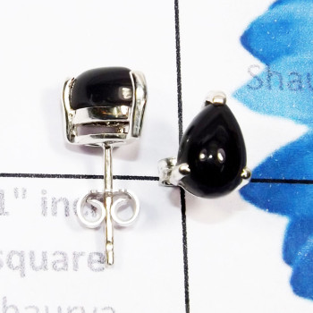 Black Onyx J - SSE956-5x8mm Pear Drop 925 Sterling Silver Cab Genuine Gemstone