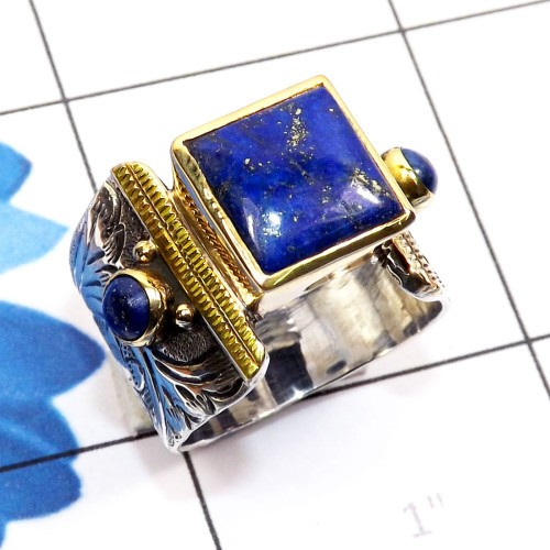 Lapis B - STR941-Sterling 925 Silver with Brass n Genuine Gemstone Two Ton Lapis B - STR941-Sterling 925 Silver with Brass n Genuine Gemstone Two Ton