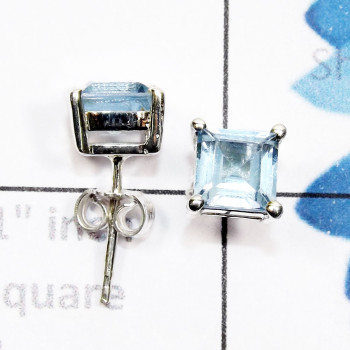 Blue Topaz B - SSE954-6mm Square 925 Sterling Silver Faceted Gemstone Stud Earr