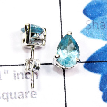 Blue Topaz A - SSE953-6x9mm Pear Drop Faceted Gemstone 925 Sterling Silver Ligh