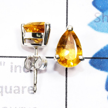 Citrine Cut O - SSE953-6x9mm Pear Drop Faceted Gemstone 925 Sterling Silver Ligh