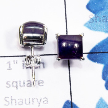 Amethyst Cab A - SSE952-7mm Square 925 Sterling Silver Handmade Wholesale Stud Ea