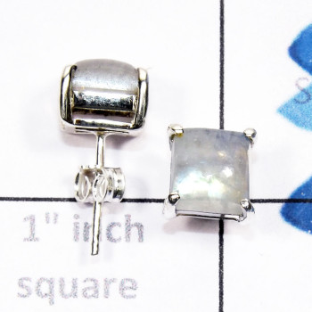Rainbow moonstone cab E - SSE952-7mm Square 925 Sterling Silver Handmade Wholesale Stud Ea