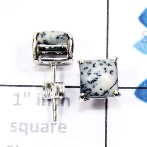 Dendritic Agate F - SSE952-7mm Square 925 Sterling Silver Handmade Wholesale Stud Ea Dendritic Agate F - SSE952-7mm Square 925 Sterling Silver Handmade Wholesale Stud Ea